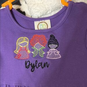 Purple Kids Dress with Embroidered Dolls
